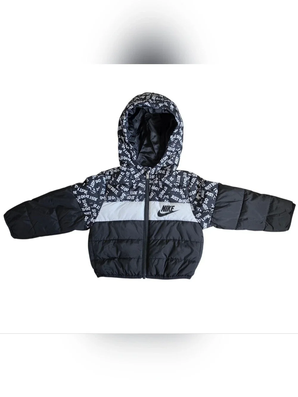 Nike Toddler Puffer Jacket Black White Just Do It Print Size 2T
